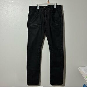Guess Men's Denim Black Alameda Slim Tapered Moto Jeans Coated size 32